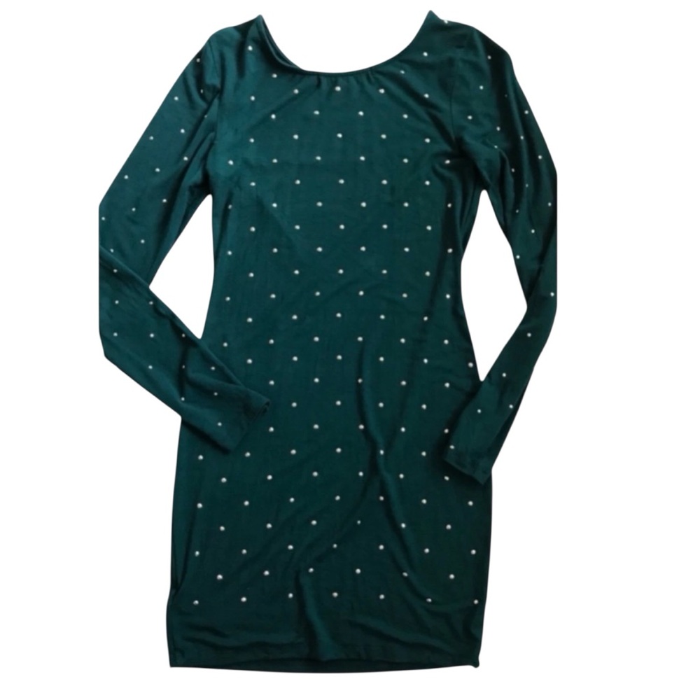 Forever 21 Emerald Green Bodycon Mini Dress with Silver Toned Rhinestones